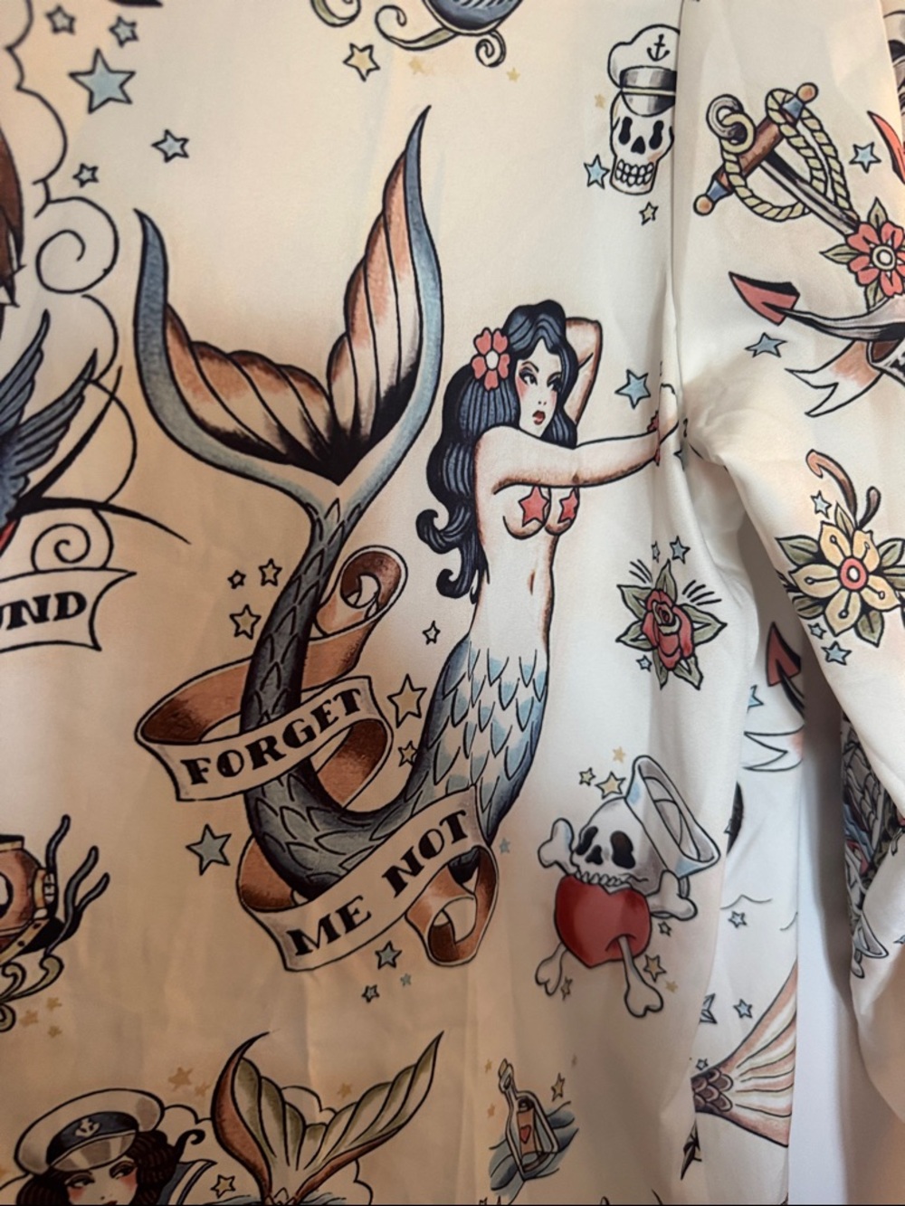 Vintage-Inspired Tattoo Mermaid Print Unisex Button-Up Shirt Size 3X Runs Small - Picture 8 of 13